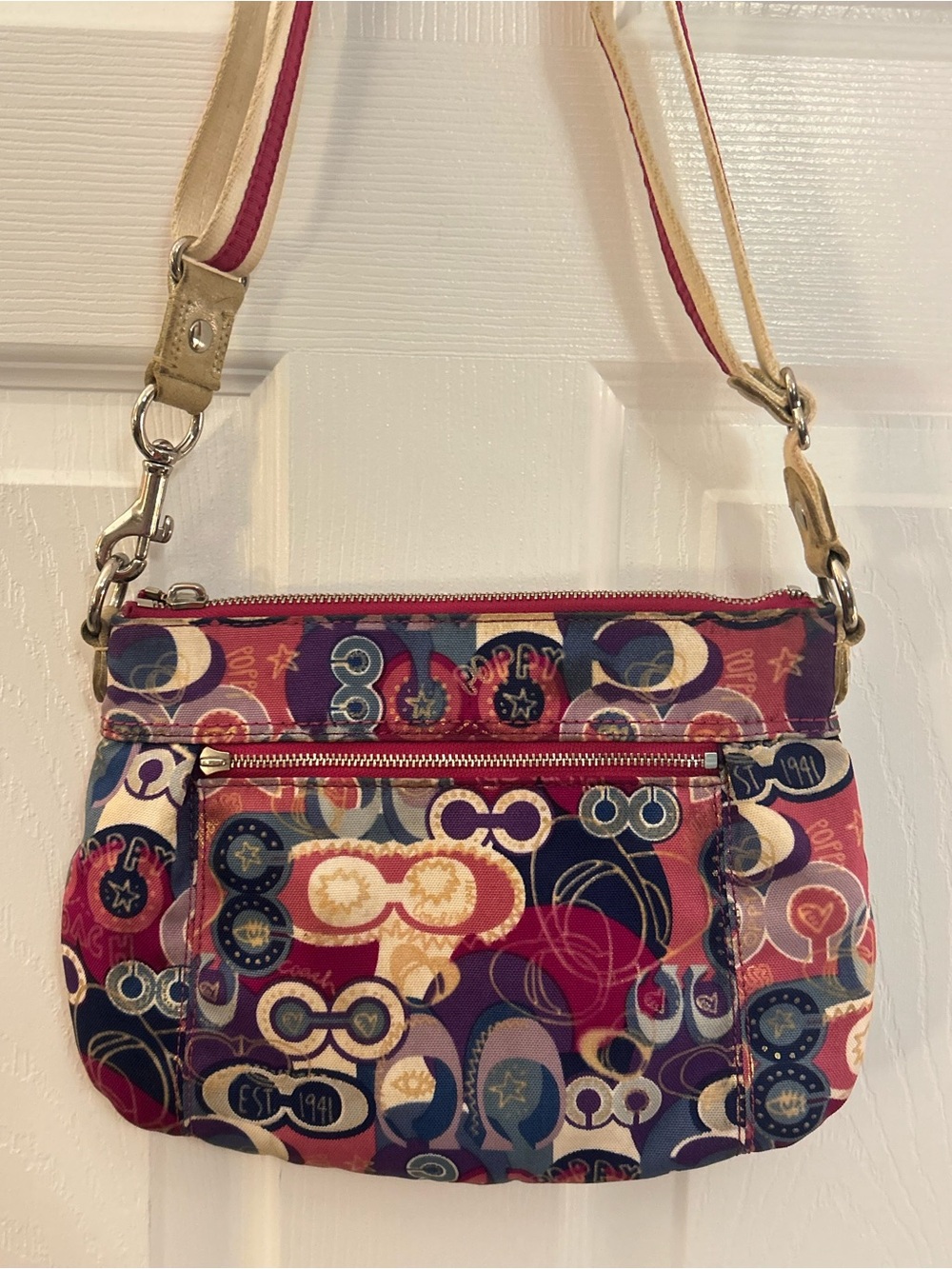 Coach Poppy Y2K Graffiti Signature Crossbody Bag Purple Pink Multi Color
